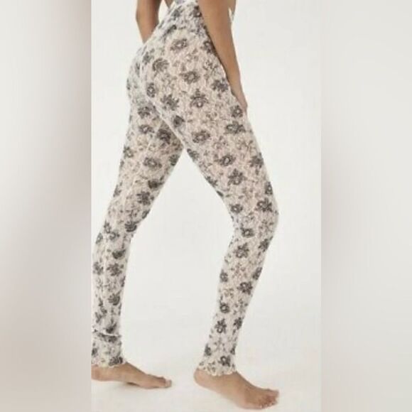 Free People Grey Floral Layered In Lace Footless Tights Chamoix Cream M NWT - Picture 5 of 11